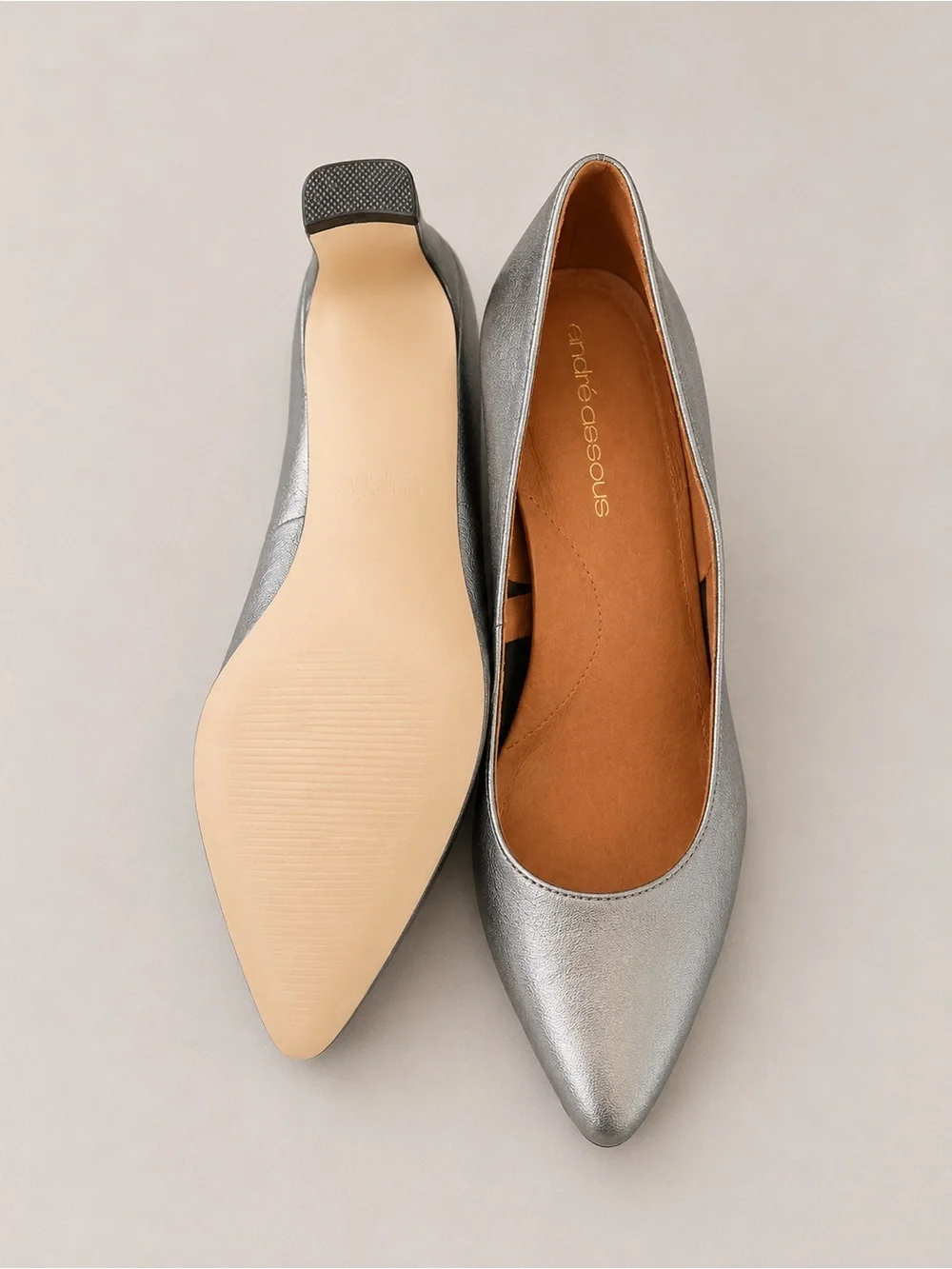 André Assous Metallic Silver Leather Pointed Toe Pumps Size 7